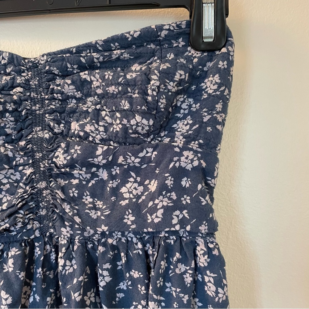 O'Neill | Blue and White Ruched Strapless Floral Sundress | Size Small - Picture 5 of 12